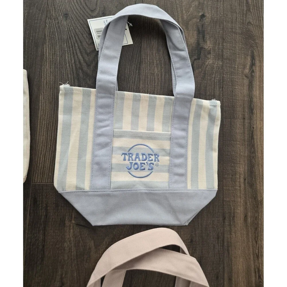 Trader Joe’s Mini Pastel Stripe Canvas Tote Bag Limited Edition Set Of 4